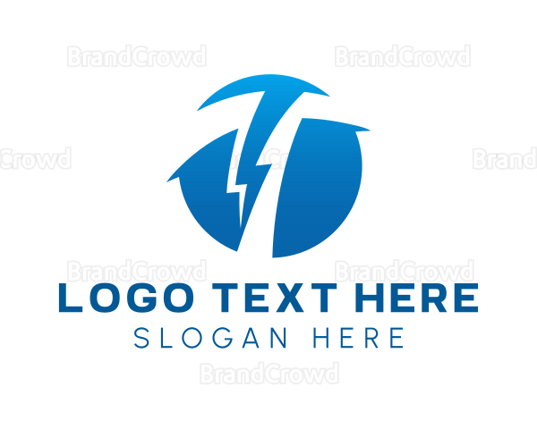 Blue Thunderbolt Letter T Logo