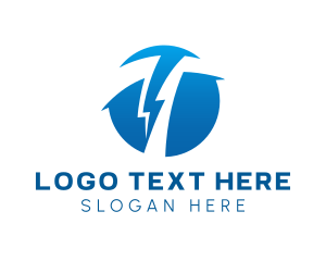 Charge - Blue Thunderbolt Letter T logo design