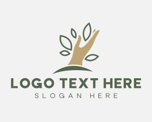 Plantation - Tree Hand Leaf logo design