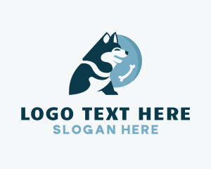 Pet Grooming - Cute Husky Dog logo design