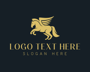 Equine - Gold Winged Horse Pegasus logo design