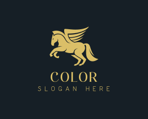 Gold Winged Horse Pegasus logo design