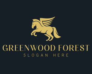 Gold Winged Horse Pegasus logo design