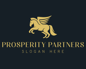 Wealth - Gold Winged Horse Pegasus logo design