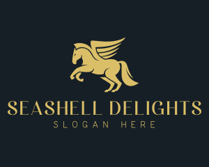 Gold Winged Horse Pegasus logo design