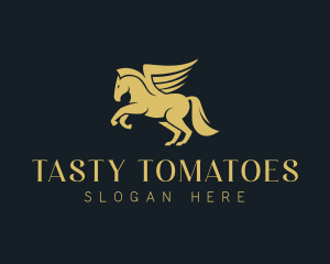 Gold Winged Horse Pegasus logo design