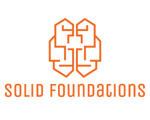 Brain - Orange Brain Circuit logo design