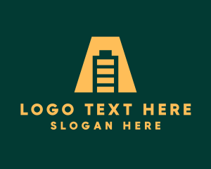 High Rise - Yellow Battery Letter A logo design