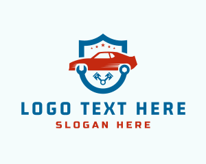 Driving - Car Piston Mechanic Shield logo design