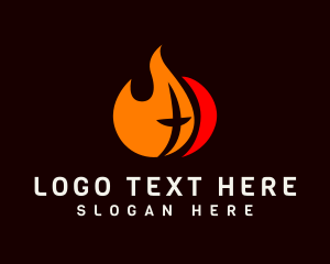 Fire - Flame Cross Church logo design