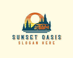 Camping Sunset Forest logo design