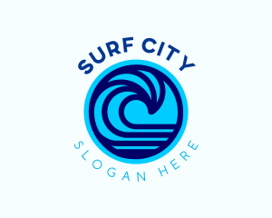 Surfing Beach Wave logo design