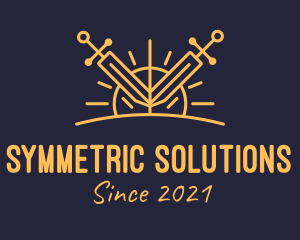 Symmetric - Golden Sword Sun logo design