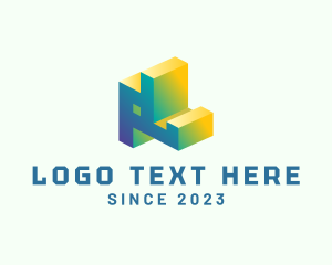 Letter Hn - Geometric Abstract 3D logo design
