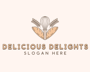 Whisk Baguette Bread logo design