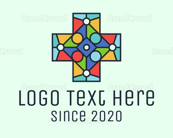 Colorful Stained Glass Cross Logo
