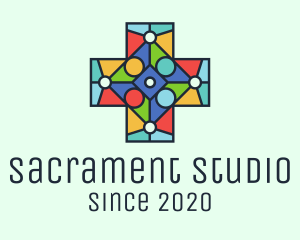 Sacrament - Colorful Stained Glass Cross logo design