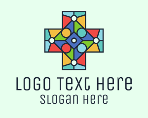 Colorful Stained Glass Cross Logo