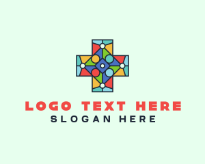 Colorful Stained Glass Cross logo design