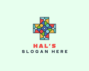 Colorful Stained Glass Cross Logo