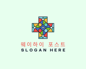 Colorful Stained Glass Cross logo design