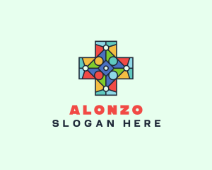 Colorful Stained Glass Cross logo design