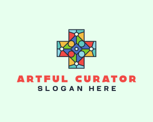 Colorful Stained Glass Cross logo design