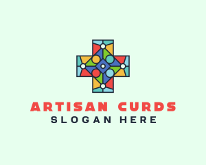 Colorful Stained Glass Cross logo design