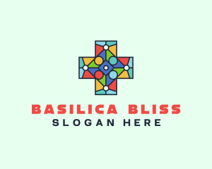 Basilica - Colorful Stained Glass Cross logo design