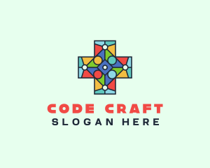 Colorful Stained Glass Cross logo design