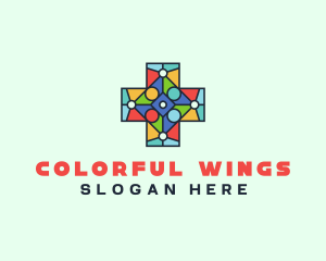 Colorful Stained Glass Cross logo design