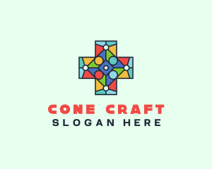 Colorful Stained Glass Cross logo design