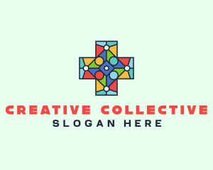 Colorful Stained Glass Cross logo design