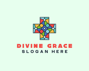 Colorful Stained Glass Cross logo design