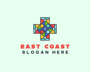 Colorful Stained Glass Cross logo design