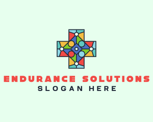 Colorful Stained Glass Cross logo design