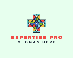 Colorful Stained Glass Cross logo design