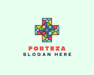 Colorful Stained Glass Cross logo design