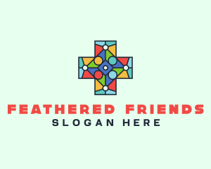 Colorful Stained Glass Cross logo design