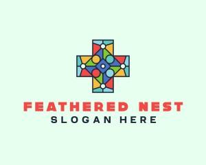 Colorful Stained Glass Cross logo design