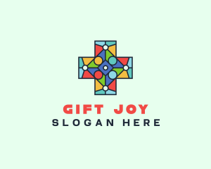 Colorful Stained Glass Cross logo design