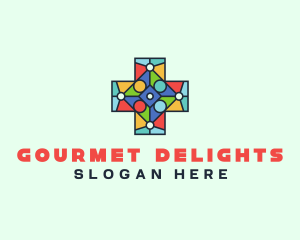 Colorful Stained Glass Cross logo design