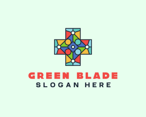 Colorful Stained Glass Cross logo design