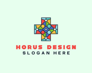 Colorful Stained Glass Cross logo design