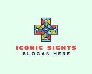 Colorful Stained Glass Cross logo design