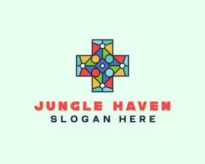 Colorful Stained Glass Cross logo design