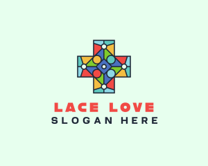 Colorful Stained Glass Cross logo design