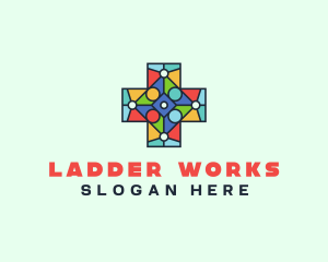 Colorful Stained Glass Cross logo design