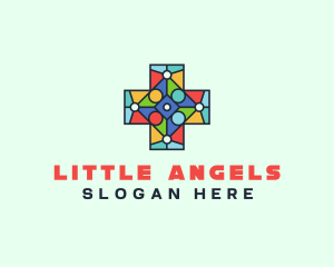 Colorful Stained Glass Cross logo design