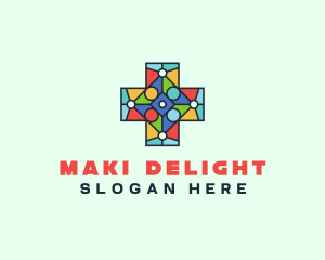 Colorful Stained Glass Cross logo design